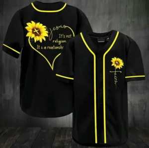 Jesus Sunflower It's Not a Religion It's a Relationship Baseball Tee Jersey Shirts 3D - Gift Men Women