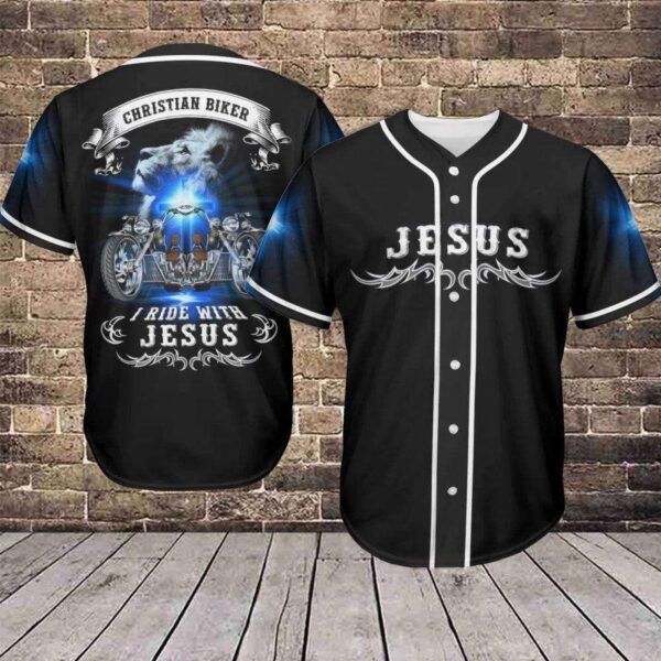 Christian Bikers I Ride With Jesus 3D Baseball Jersey – Gift Men Women