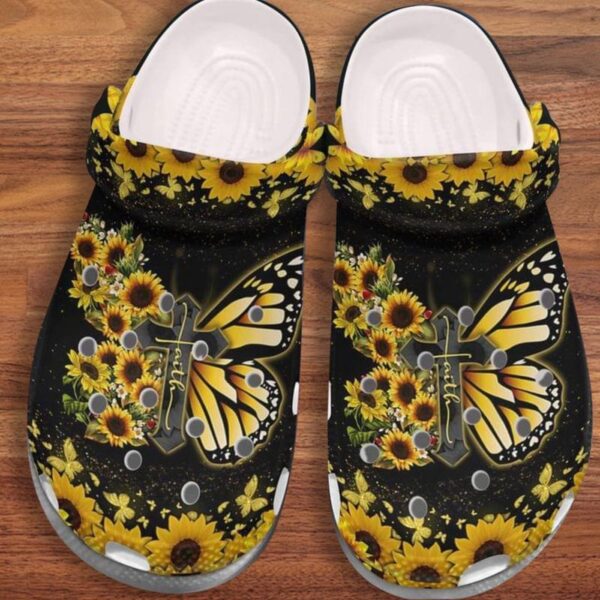 Croc Shoe – Butterfly Cross Faith Sunflower Christian Gift: Embrace Jesus & Overcome FearClog