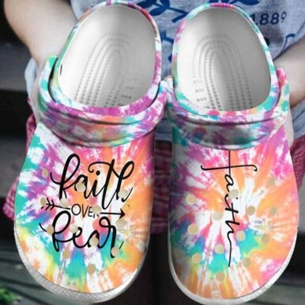 Croc Shoe – Tie Dye Jesus Lovers Christmas Clog: Embrace Faith Over Fear with God-Inspired FootwearClog