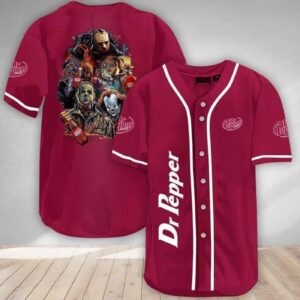 Dr Pepper Beer Baseball Jersey: Michael Myers IT Jason Voorhees Freddy Krueger Chucky - Unique Gift Idea