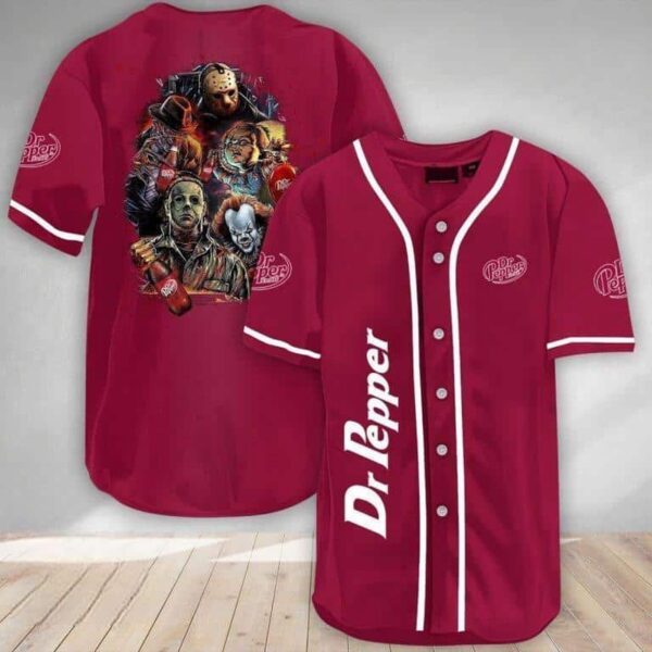 Dr Pepper Beer Baseball Jersey: Michael Myers IT Jason Voorhees Freddy Krueger Chucky – Unique Gift Idea