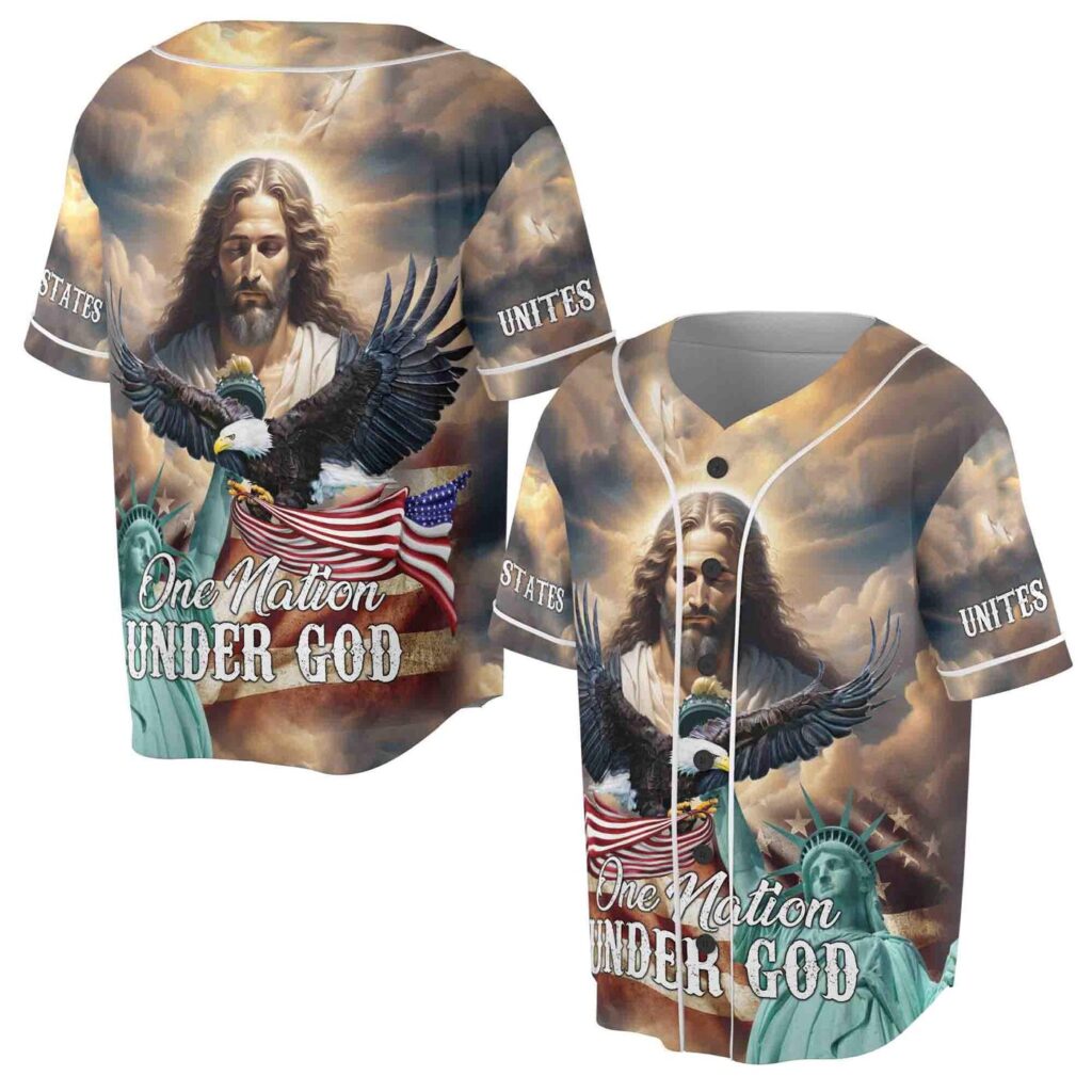 Jesus Aurole One Nation Under God America Statue of Liberty Baseball Jersey – Gift Men Women Jesus Aurole One Nation Under God America Statue of Liberty Baseball Jersey – Gift Men Women