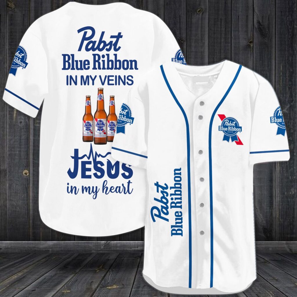 Pabst Blue Ribbon In My Veins Jesus In My Heart Baseball Jersey – White – Gift Men Women Pabst Blue Ribbon In My Veins Jesus In My Heart Baseball Jersey – White – Gift Men Women