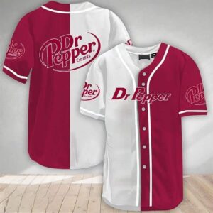 Dr Pepper Baseball Jersey: White & Crimson Split Gift for Beer & Soda Lovers