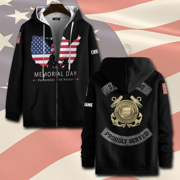 US Coast Guard, Remember – Honor – Respect – Zip Hoodie – Gift for Dad Father’s Day
