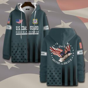US Coast Guard, Land Of The Free, Because Of The Brave – Zip Hoodie - Gift for Dad Father's Day