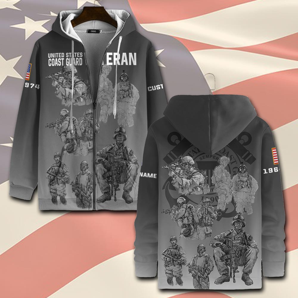 US Coast Guard, E 8 Gold – Zip Hoodie – Gift for Dad Father’s Day US Coast Guard, E 8 Gold – Zip Hoodie – Gift for Dad Father’s Day