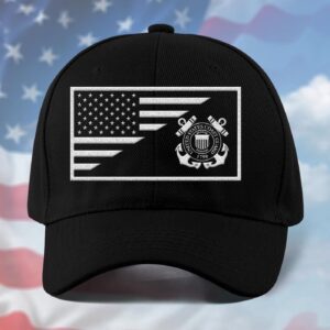 Coast Guard Veteran Cap, Customized Us Coast Guard Flag Black Embroidered Cap, Embroidered Dad Hat Gift for Men Dad Fathers