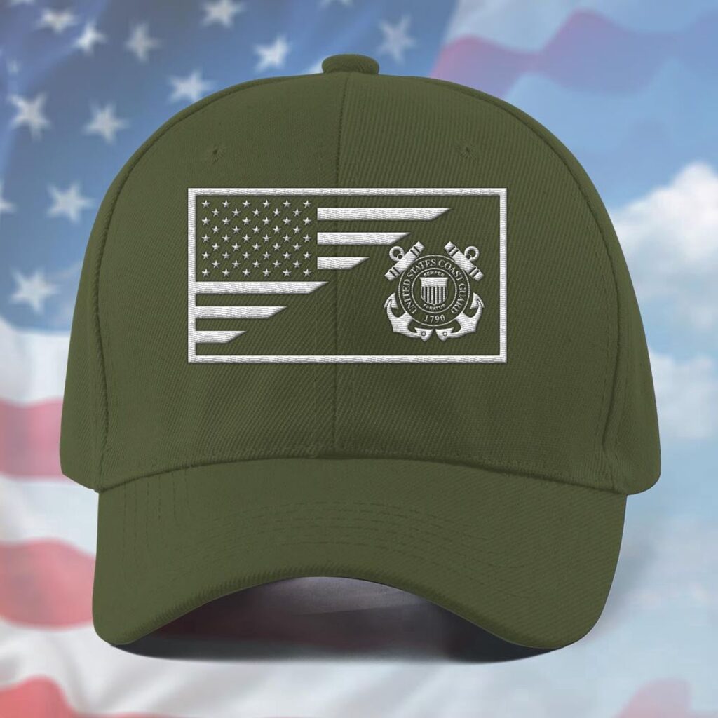 Coast Guard Veteran Cap, Customized Us Coast Guard Flag Green Embroidered Cap, Embroidered Dad Hat Gift for Men Dad Fathers Coast Guard Veteran Cap, Customized Us Coast Guard Flag Green Embroidered Cap, Embroidered Dad Hat Gift for Men Dad Fathers