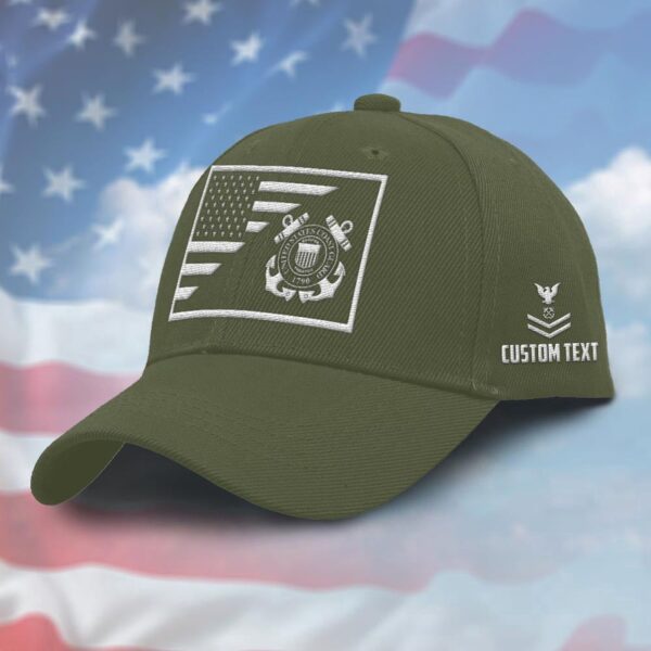 Coast Guard Veteran Cap, Customized Us Coast Guard Flag Green Embroidered Cap, Embroidered Dad Hat Gift for Men Dad Fathers
