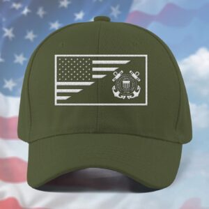 Coast Guard Veteran Cap, Customized Us Coast Guard Flag Green Embroidered Cap, Embroidered Dad Hat Gift for Men Dad Fathers