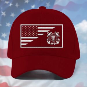 Coast Guard Veteran Cap, Customized Us Coast Guard Flag Red Embroidered Cap, Embroidered Dad Hat Gift for Men Dad Fathers