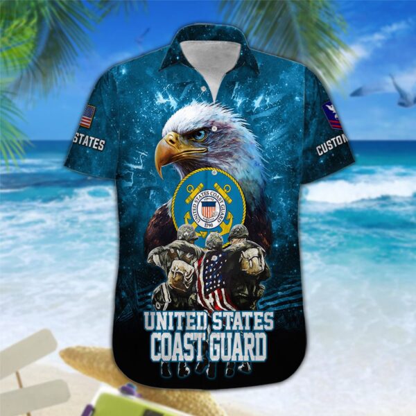 US Coast Guard, E 3 Blue – Button Hawaiian Shirt – Gift for Dad Father’s Day