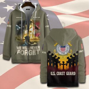 US Coast Guard, Freedom Over Fear – Zip Hoodie - Gift for Dad Father's Day