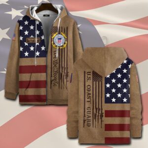 US Coast Guard, Land Of The Free, Because Of The Brave – Zip Hoodie - Gift for Dad Father's Day