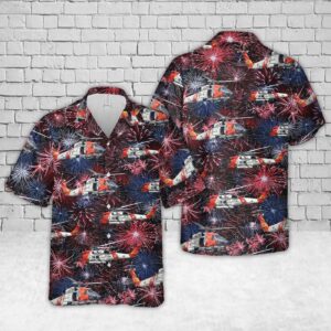 US Coast Guard Sikorsky MH-60 Jayhawk Helicopter Firework Hawaiian Shirt - Gift for Dad Father's Day