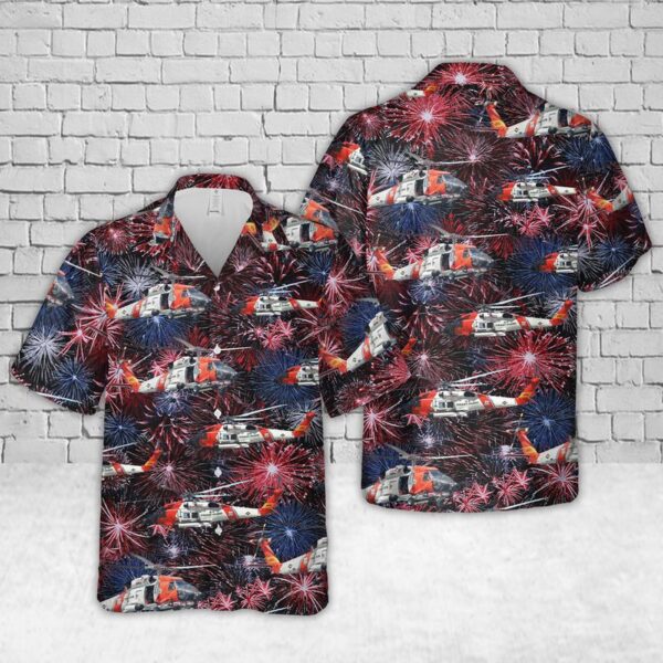 US Coast Guard Sikorsky MH-60 Jayhawk Helicopter Firework Hawaiian Shirt – Gift for Dad Father’s Day