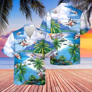 US Coast Guard Sikorsky S-61R Hawaiian Shirt - Gift for Dad Father's Day