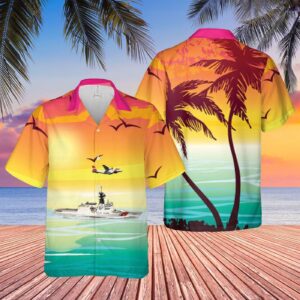 US Coast Guard USCG National Security Cutter USCGC Bertholf (WMSL-750) And An EADS HC-144 Ocean Sentry Hawaiian Shirt - Gift for Dad Father's Day