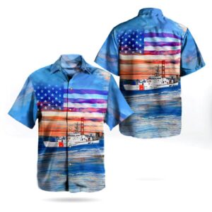 US Coast Guard USCGC Raymond Evans (WPC-1110) Independence Day Golden Gate Bridge Hawaiian Shirt - Gift for Dad Father's Day