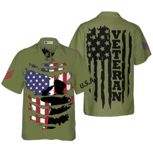 Proud Veteran s Silhouette Hawaiian Shirt - Patriotic Men s Clothing