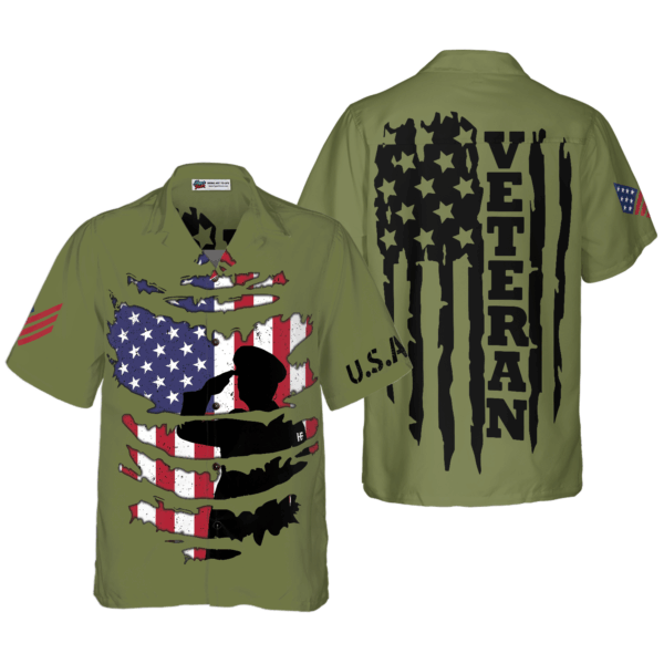 Proud Veteran s Silhouette Hawaiian Shirt – Patriotic Men s Clothing