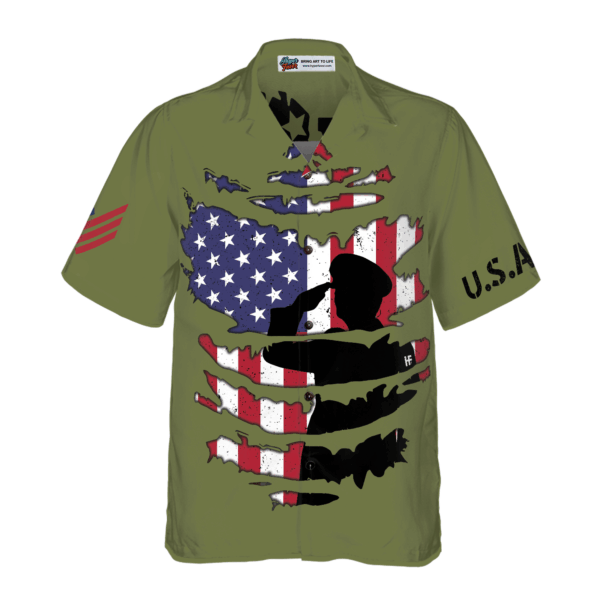 Proud Veteran s Silhouette Hawaiian Shirt – Patriotic Men s Clothing