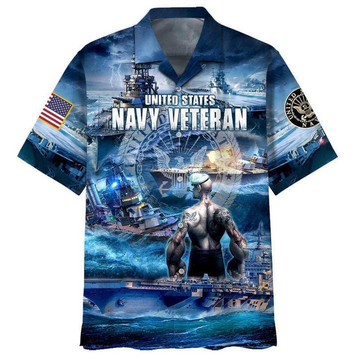 US Navy Veteran Hawaiian Shirt – Blue Aloha Shirt for Adults US Navy Veteran Hawaiian Shirt – Blue Aloha Shirt for Adults