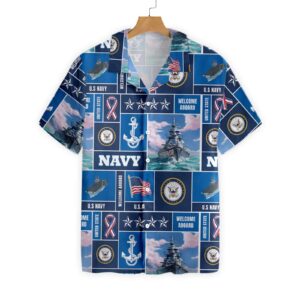 Vintage US Navy Veteran Soldier Hawaiian Shirt - Welcome Aboard Design