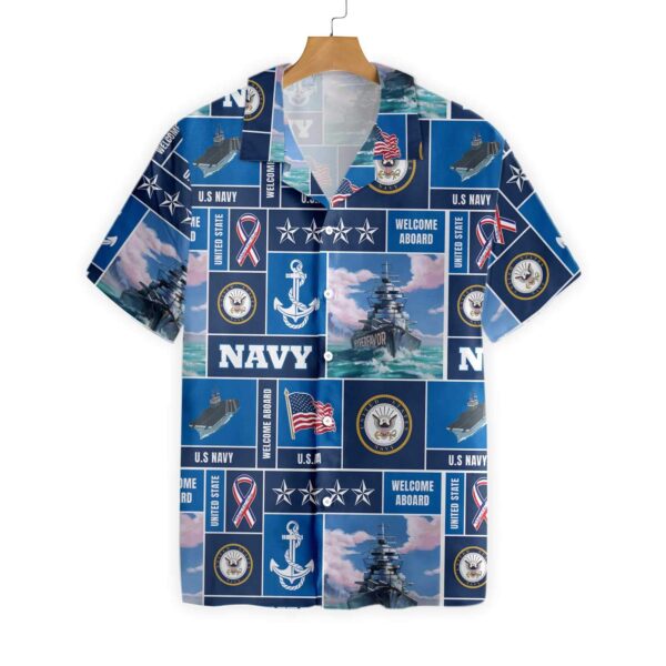 Vintage US Navy Veteran Soldier Hawaiian Shirt – Welcome Aboard Design