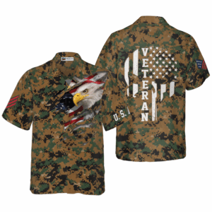 Veteran Proud US Marine Camo Hawaiian Shirt - Patriotic Military Apparel