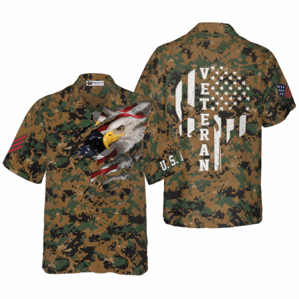 Veteran Proud US Marine Camo Hawaiian Shirt – Patriotic Military Apparel