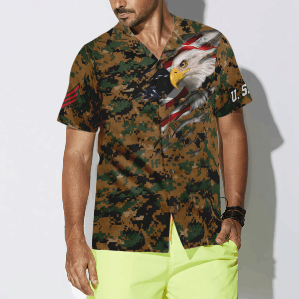 Veteran Proud US Marine Camo Hawaiian Shirt – Patriotic Military Apparel