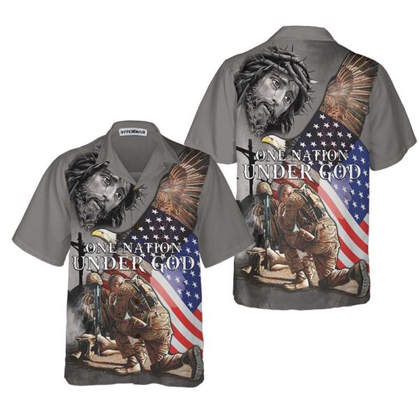 America Veteran Hawaiian Shirt: One Nation Under God Flag Shirt Perfect Gift for Veteran Day