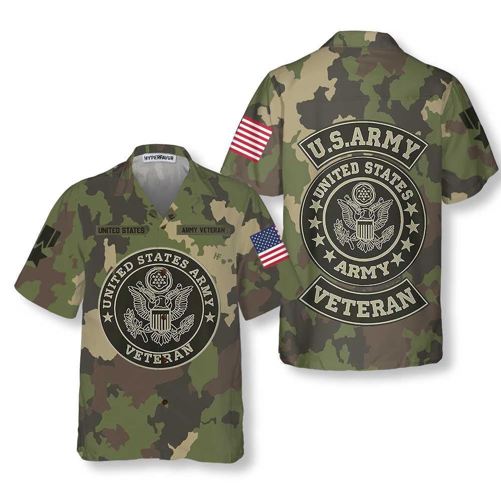 US Army Veteran Hawaiian Shirt, Green Camouflage Army Veteran Shirt US Army Veteran Hawaiian Shirt, Green Camouflage Army Veteran Shirt