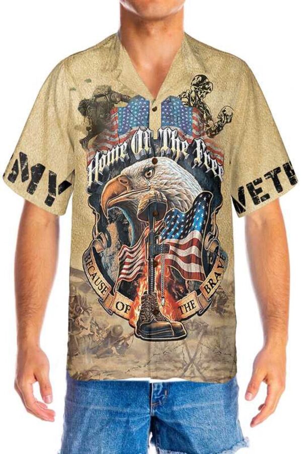 Eagle Army Veteran Home Of The Free Hawaiian Shirt, Vintage American Flag Veteran Shirt