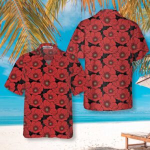Red Poppies Lest We Forget Hawaiian Shirt - Veteran Day Gift