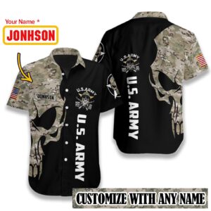 US Army Digital Camo Skull Custom Hawaiian Shirt