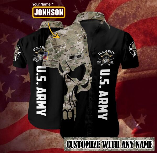 US Army Digital Camo Skull Custom Hawaiian Shirt
