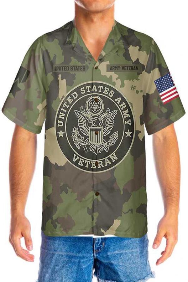 US Army Veteran Hawaiian Shirt, Green Camouflage Army Veteran Shirt